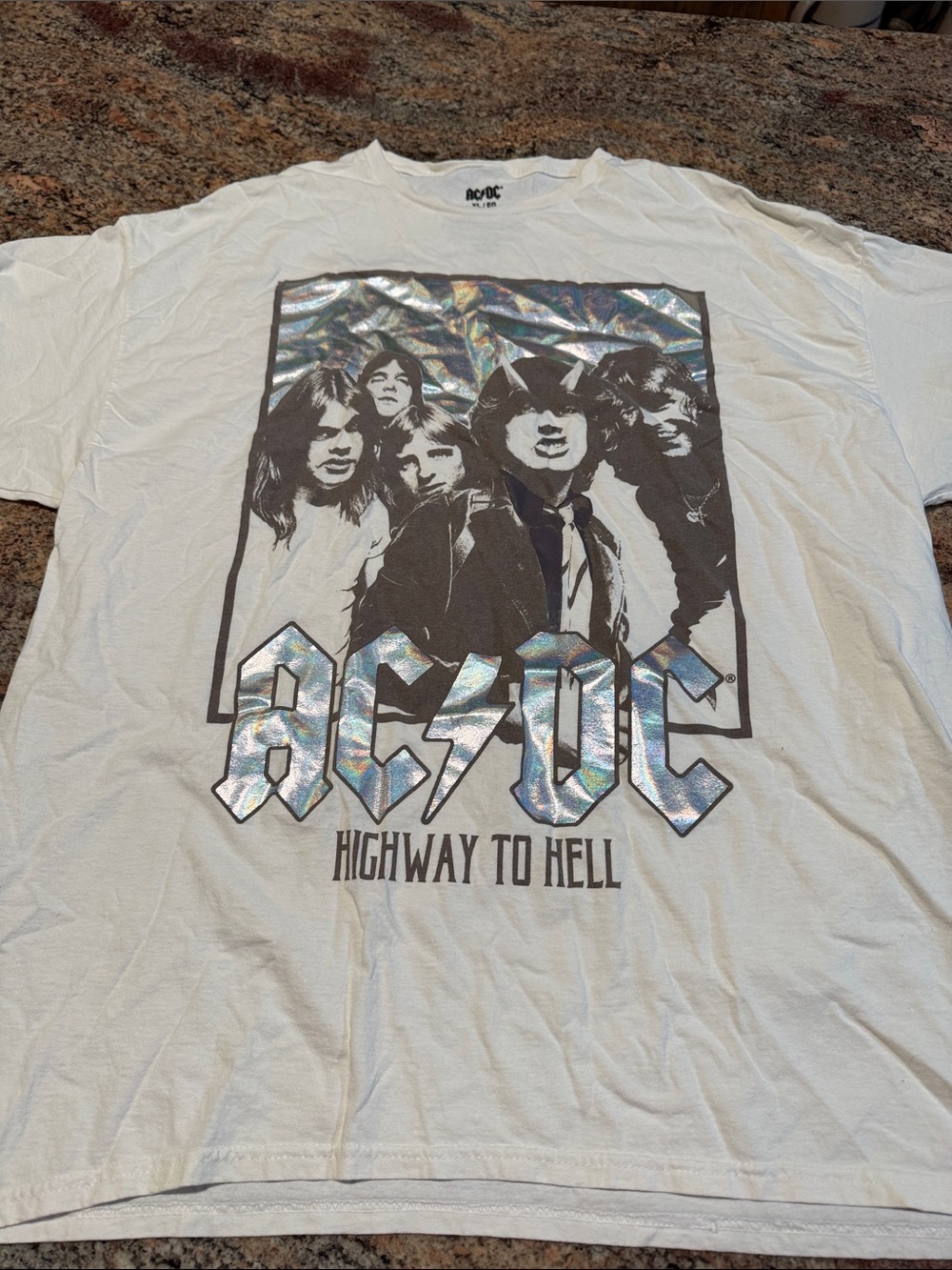 AC/DC White Short-Sleeve 'Highway to Hell' Holographic Logo Tee